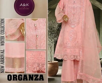 Luxury Embroidered Organza 3-Piece Suit – Solid Festive Collection